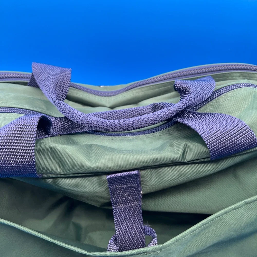 Lands End VTG Square Bag Green Navy Nylon Travel Carry On Shoulder Bag